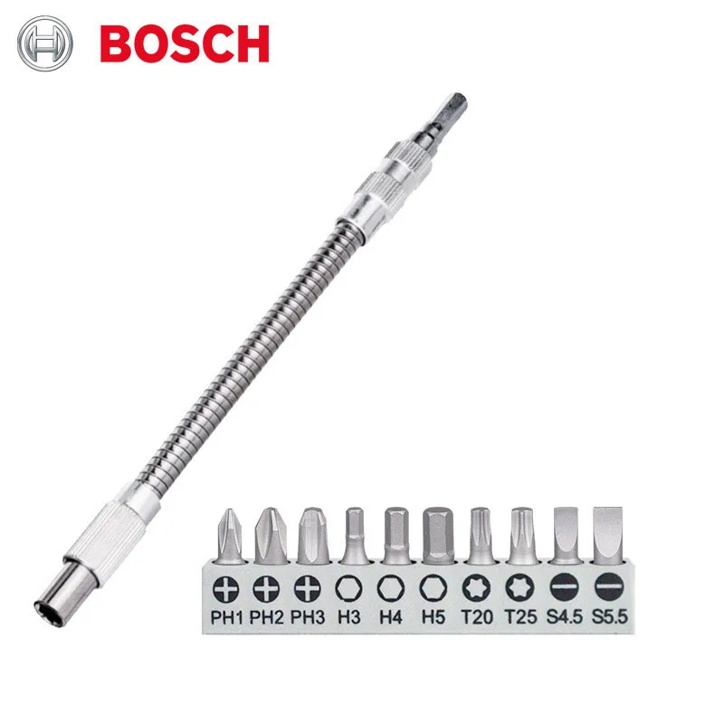 Bosch 11PCS Flexible Shaft Screwdriver Bit Set, 360 All Direction Extension Rod, 200mm Rebound Shapeable Drill Shaft