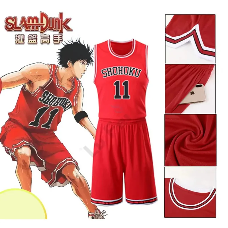 Anime Shohoku School Basketball Team Jersey 1-15 Cosplay Costume Sakuragi Hanamichi Kaede Rukawa Tops Shirt Sports Wear Uniform