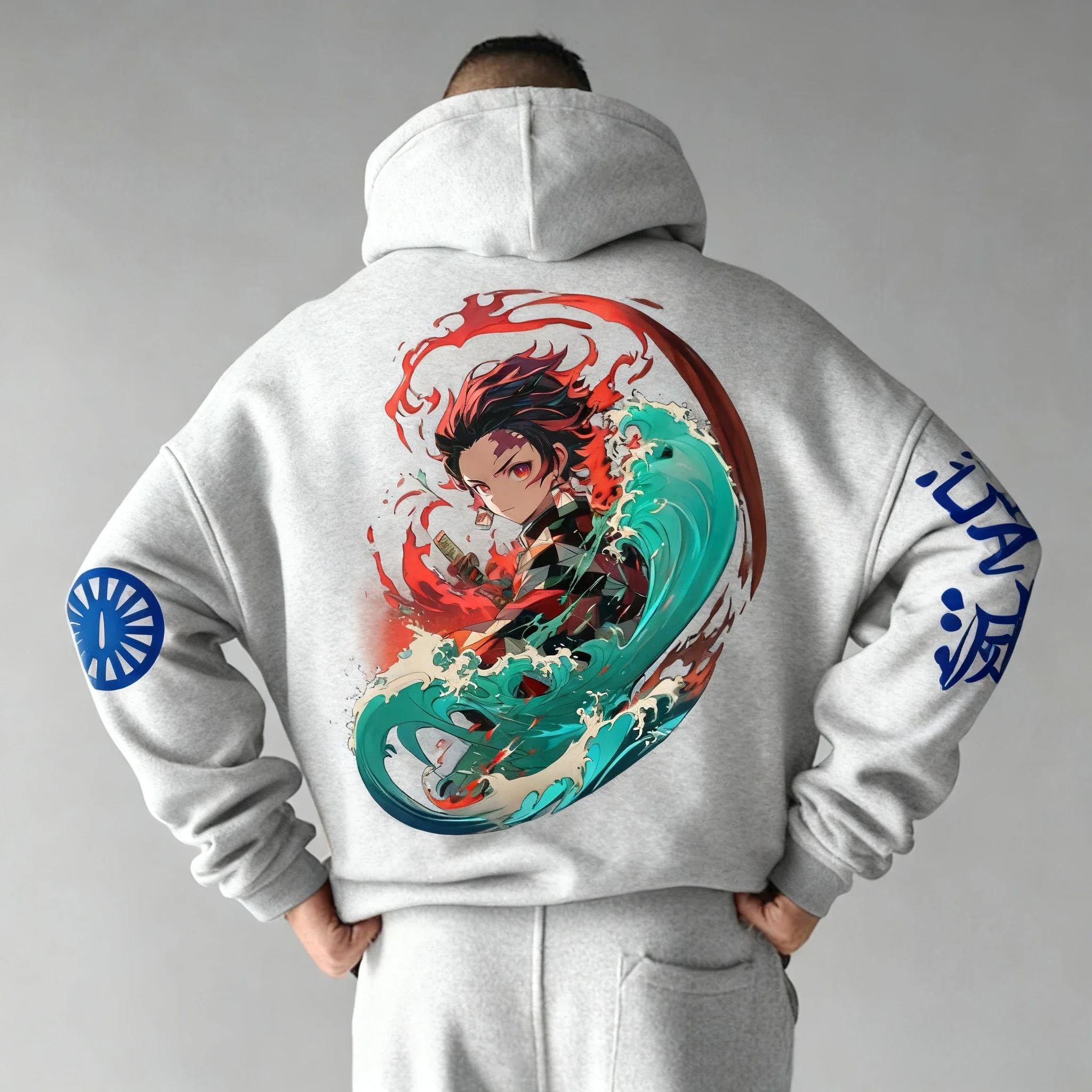 特大アニメプリントパーカー鬼滅の刃男性女性プルオーバースウェットシャツストリート長袖カジュアル秋冬 Y2k トップス