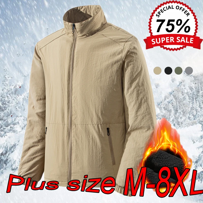 Autumn Winter Plus Size M-8XL Men's Jackets Windproof and Waterproof Casual Coat Big Size Thick Warm Solid Color Outdoor Jackets