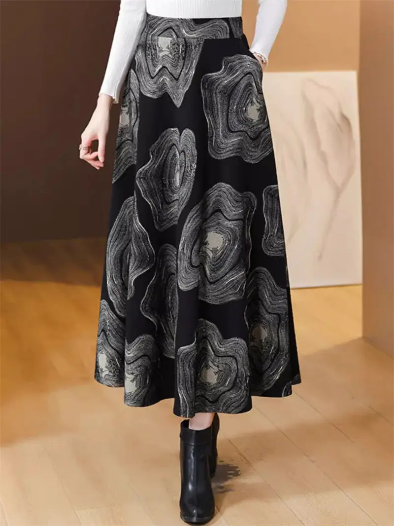 High End Thickened Jacquard Skirt Autumn And Winter New High Waist Style Medium Length A-Line Umbrella Skirt Women's Jupe z3480