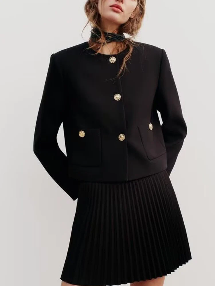 

European and American style 2025 Autumn/Winter new women's fashion versatile long-sleeved gold button short jacket