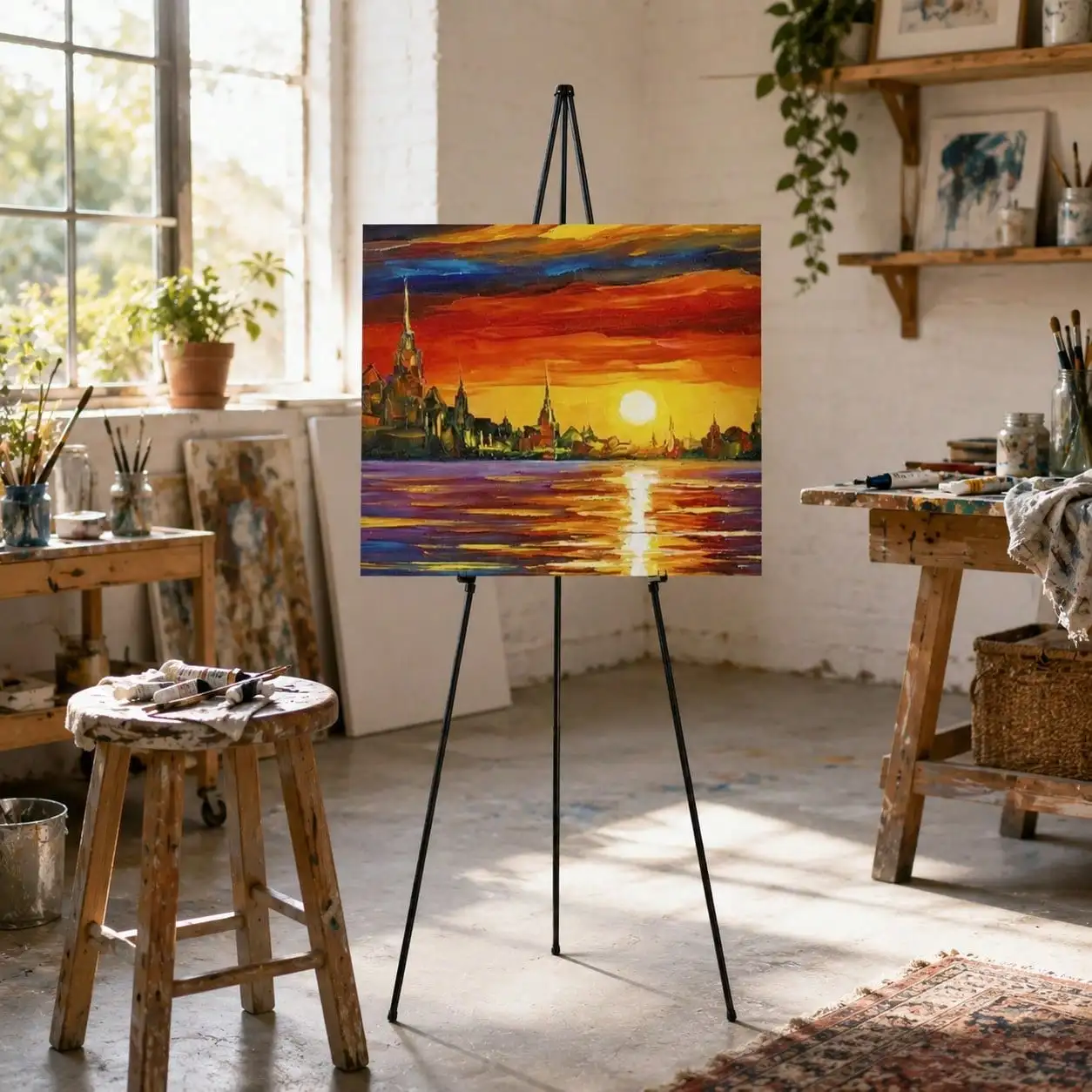 Adjustable Metal Tripod Art Easel Stand,66 Inch Foldable Floor Display Holder,Portable Painting Stand With Storage Bag For Canvas,Artwork,Poster,Artist Studio,Art Class,Sketching,School Exhibition,Craft Creation And Indoor Art Display
