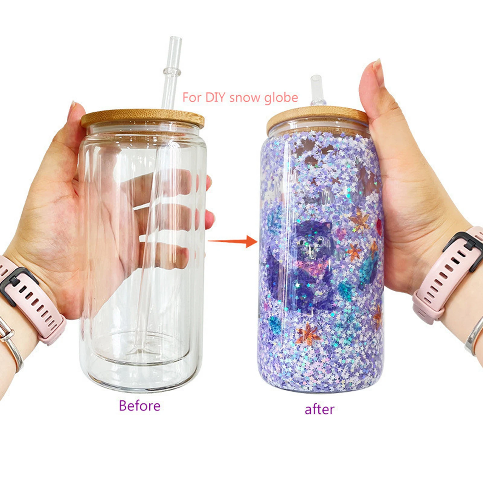 Reusable Drinking Glasses Coffee Cups Drinking Glasses for Home Men Cocktail Travel Reusable Iced juice Cups with Straw Brush