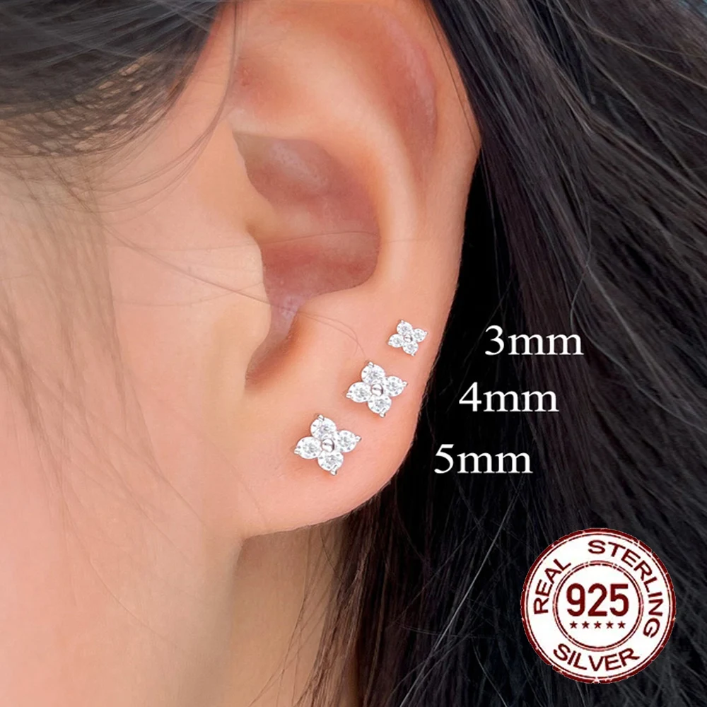 QooLady Real 925 Sterling Silver Cubic Zircon Lucky Leaf Flower Stud Earrings for Women Banquet Party Fine Jewelry Gifts SE026