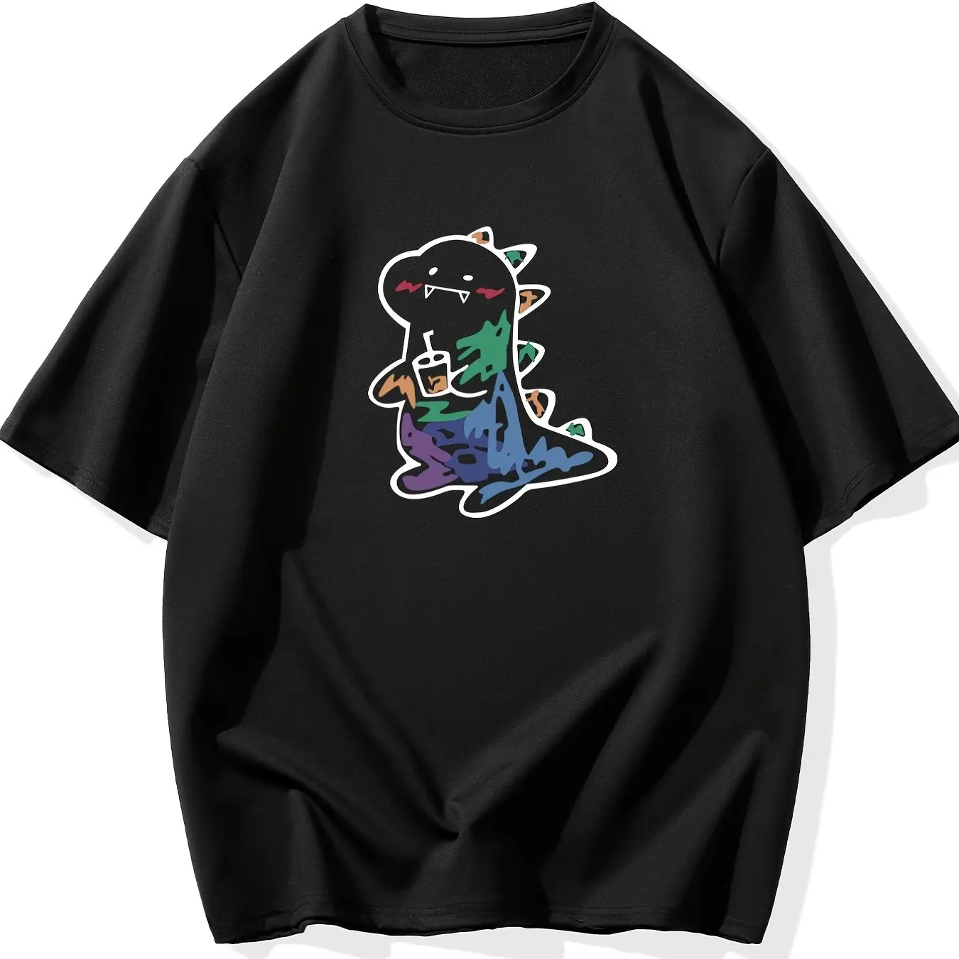 HOT SALE Dinosaur Print Stretch Tee Loose Soft and Comfortable Short Sleeved Top Suitable for All Season Casual Big and Tall