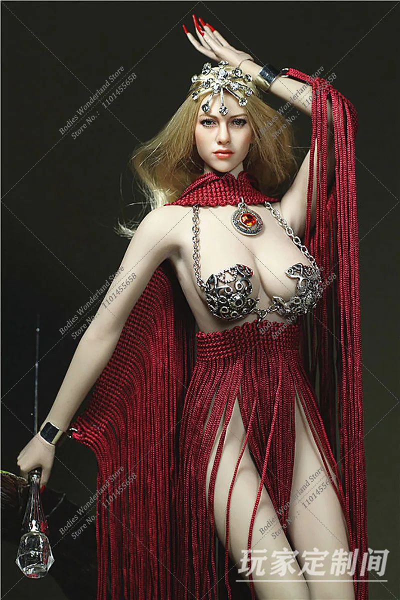 Personalizzato 1/6 Dea Sexy Corsetto in metallo da donna Scialle con gonna in nappa monopezzo con braccialetto adatto al corpo del seno medio più grande da 12 pollici