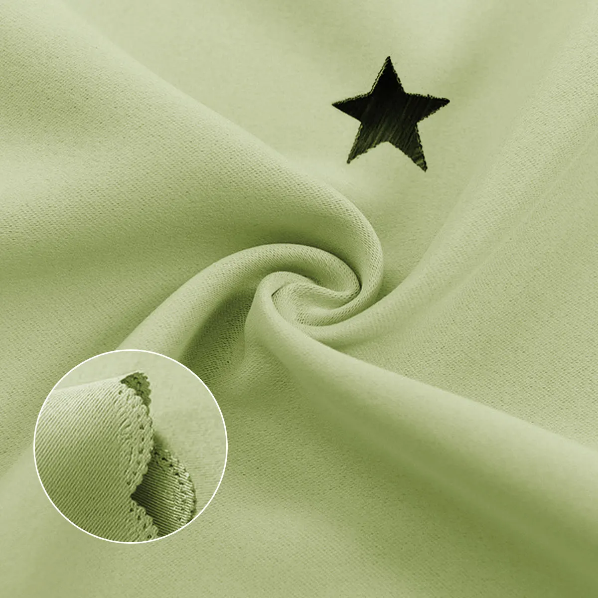 2Pcs Light Green Star Hollow Sheer Curtains Ins Fresh Style Double Mesh for Bedroom Bay Window