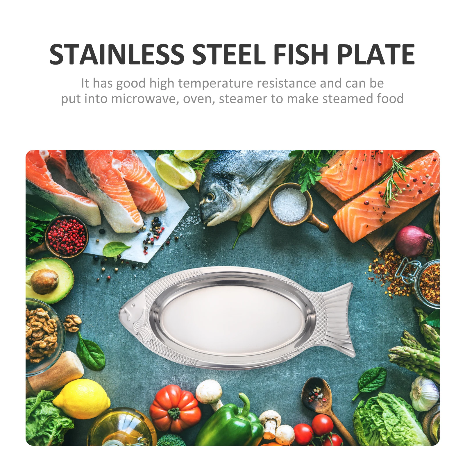 

Fish Plate Stainless Platter Steel Dessert Shaped Serving Dish for Grill Metal Steaming