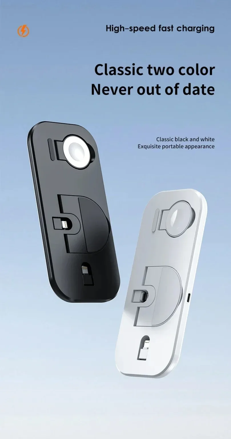 3-in-1 Schnell-Ladestation Faltbares Kabelloses Ladegerät Ständer Dock Handyhalter für iPhone 17-12 Apple Watch AirPods – Detail 14