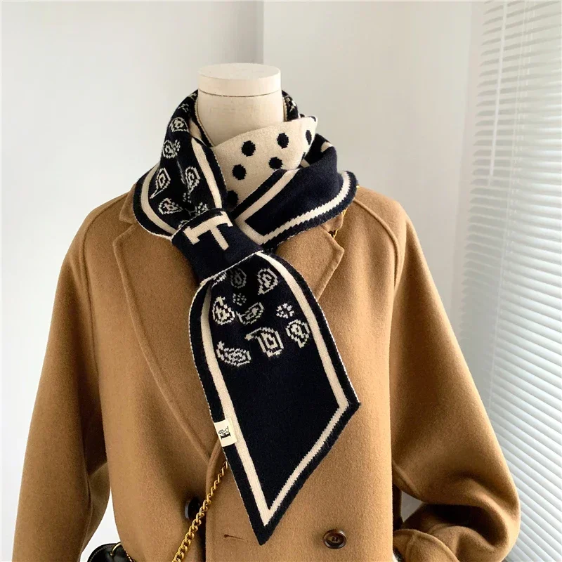 Luxury Brand Knitted Scarf for Women Warm Cashmere Neckerchief Foulard Ladies Neck Tie Small Skinny Scarves Bandana Echarpe