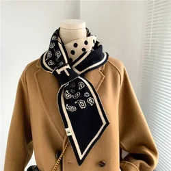 Luxury Brand Knitted Scarf for Women Warm Cashmere Neckerchief Foulard Ladies Neck Tie Small Skinny Scarves Bandana Echarpe