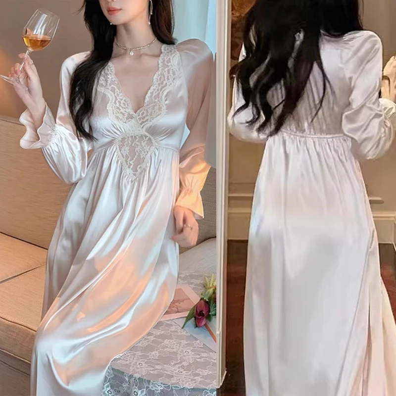 Langes Nachthemd für Damen im Retro-Französischen Hofstil Prinzessinnen-Nachthemd Schlafbekleidung Frühling Sommer Lose Rayon-Heimkleidung Loungewear