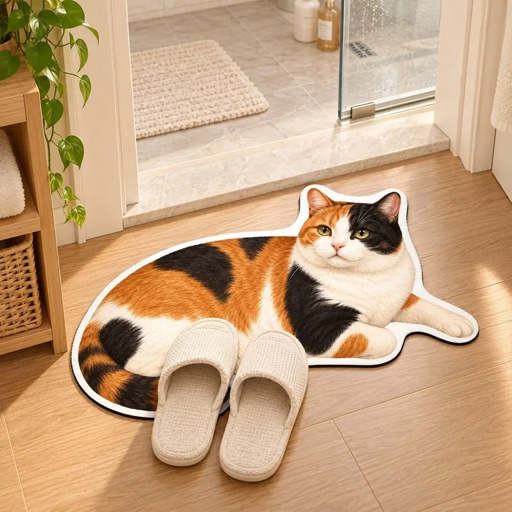3D Shaped Cat-Shaped Area Rug Quick Drying Non Slip Dog Shaped Rug Special-shaped Irregular Shape Cartoon Carpet