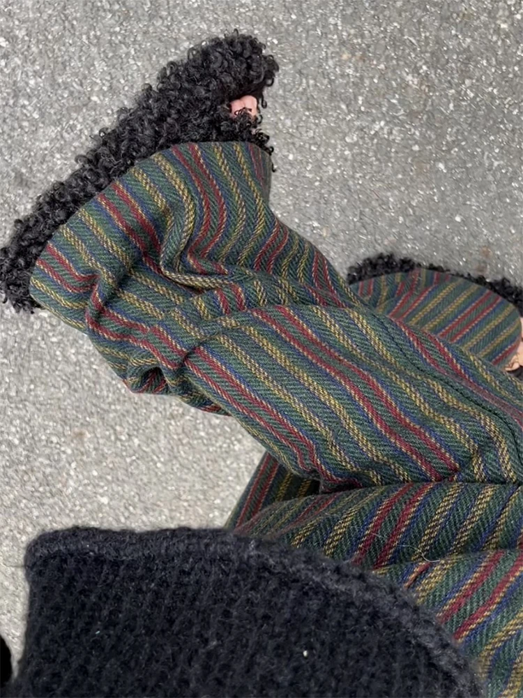 하이웨이스트 와이드 레그 팬츠 여성용 가을 겨울 체크 울 바지 캐주얼 편안한 스트레이트 컷 레트로 레이지 패션