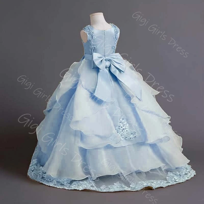 فستان فتاة الزهور بتصوير حقيقي لحفلات الزفاف للأطفال الصغار مزين بالدانتيل المطرز مكشكش من التل فستان الأميرة بالتواصل مخصص