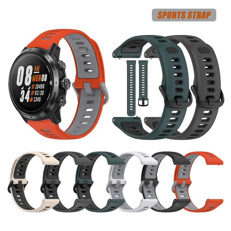 22mm Dual Color WaterProof Silicone Strap For COROS PACE 3 4/APEX 4 42mm/APEX Pro/APEX 46mm/APEX 2 Pro/VERTIX