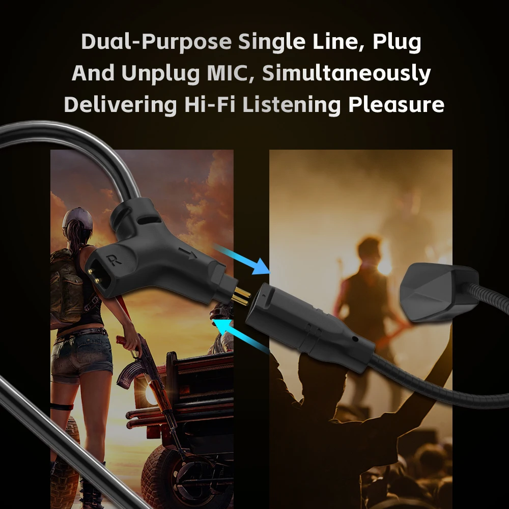 CVJ HATO Gaming Earphones Cable Detachable Boom Mic 1.5m/2m 3.5mm/Type-C Plug 360° Omnidirectional Mic Metal Splitter Design image 4