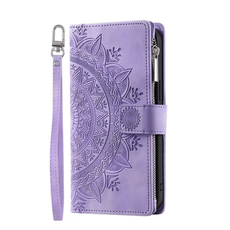 Luxe portemonnee-hoes met ritssluiting voor iPhone 14 15 16 17 Pro Max Air 16E 13 12 11 Pro XR XS 7 8 SE reliëf lederen kaartsleuf telefoontas