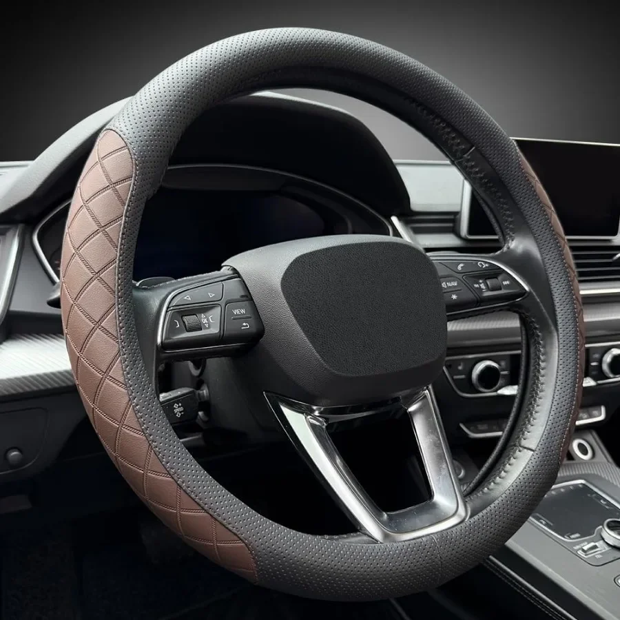 Nappa Leather Steering Wheel CoverElegant Diamond Checkered Design NonSlip wearResistant Enhance Driving Comfort Suitable for S