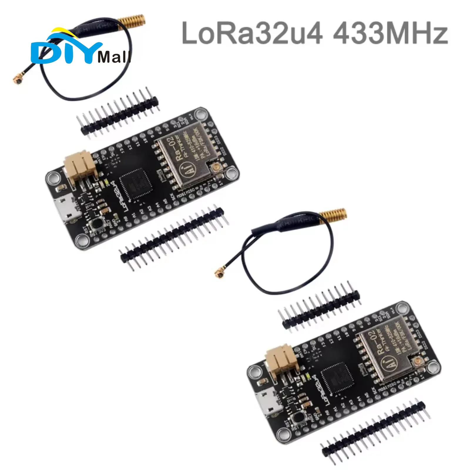DIYmall 2 Sets LoRa32u4 RA-02 433MHz Development Board with Antenna, 1KM Long Range SX1278 Chip for IoT Projects