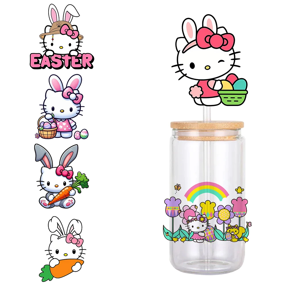 

11x11 см Hello Kitty Sanrio пасхальные яйца водостойкая УФ-обертка для чашки DTF для стеклянной банки Libbey 16 унций DIY переносная наклейка