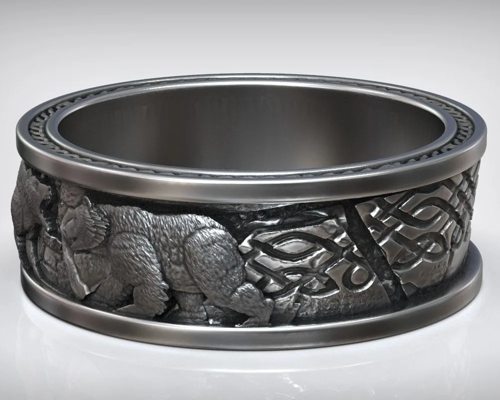 13g Wild Nordic Viking Polar Bear Wedding Band For Men Real Customized 925 Solid Sterling Silver Rings Many Sizes 7-12