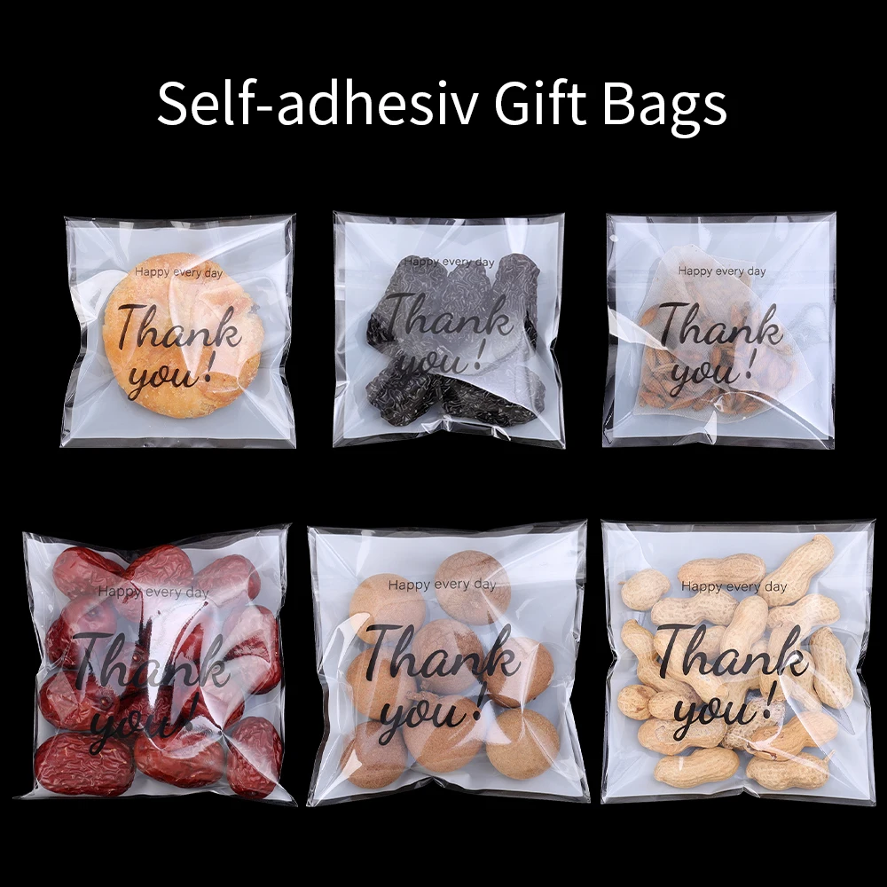 200/100Pcs Thank You Candy Bag Plastic Self-Adhesive Biscuit Snacks Chocolates Lollipop Baking Wedding Birthday Party Gift Bags