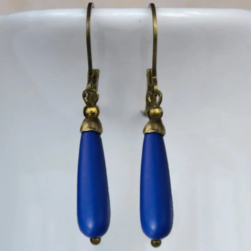 3 قطعة قطرات خمر أنيقة نمط فو اللازورد سبيكة الأزرق اللون قلادة قلادة 50 + 5 سنتيمتر أقراط 4 سنتيمتر مجموعة #5