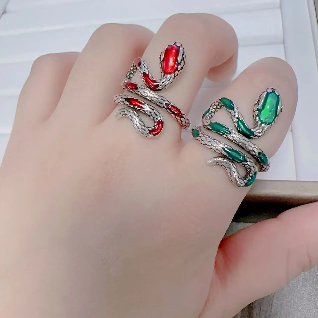 Simple Light Luxury Gothic Snake Ring Women's Temperament Elegant Retro Opening Adjustable Ring Banquet Jewelry Niche Accessorie