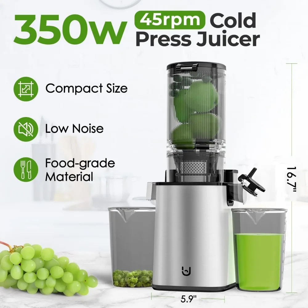 HAOYUNMA Masticating Juicer Machines, 350W Slow Cold Press Juicer with 5.3" Feeding Chute, High Juice Yield Juicer for Fruits