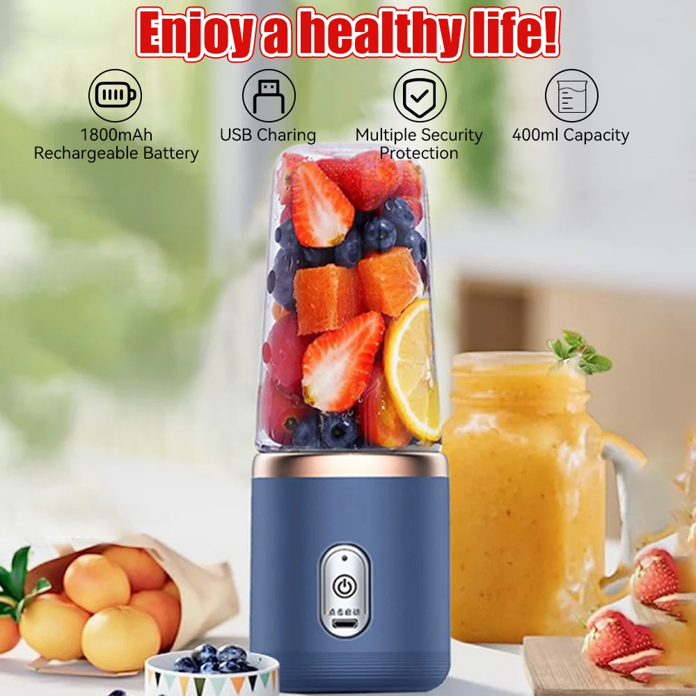 Dual Cup Fruit Juicer 400ml Electric Blender Handheld USB Quick Charge Juicer Apply for Fruit Vegetables Family Party Travelling