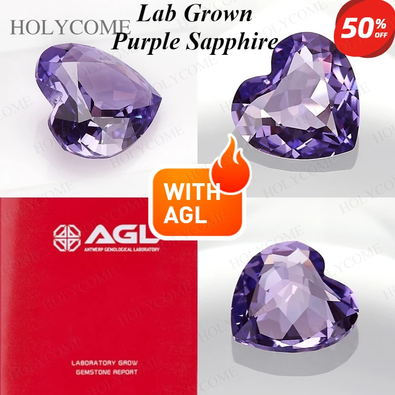 

New On Sale Lab Grown Purple Sapphire Heart Cut With AGL Loose Diamond Stone Beads for Jewelry Custom Materials Fine Gemstone