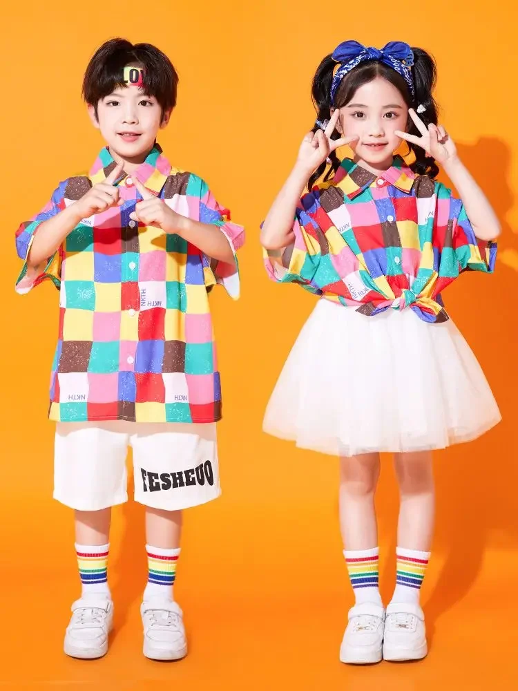 Costumes de danse Hip Hop pour groupe de pom-pom girl, vêtements de danse Jazz pour la journée des enfants, haut et short pour garçons et filles, jupes, vêtements de danse de rue
