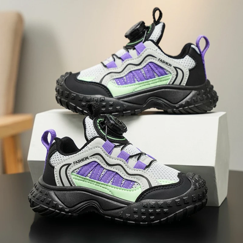 

Детская спортивная обувь, дышащие детские кроссовки с сеткой, вращающаяся кнопка, осень 2026, новая повседневная обувь для мальчиков и девочек, нескользящая мягкая