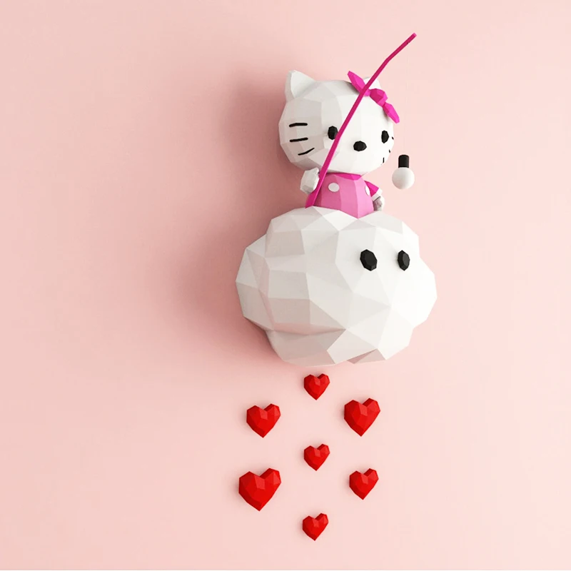90cm Hello Kitty Paper Model Anime Figure Children Room Wall Decor Home Decoration Papercraft 3D DIY Handmade Toy MINISO Disney