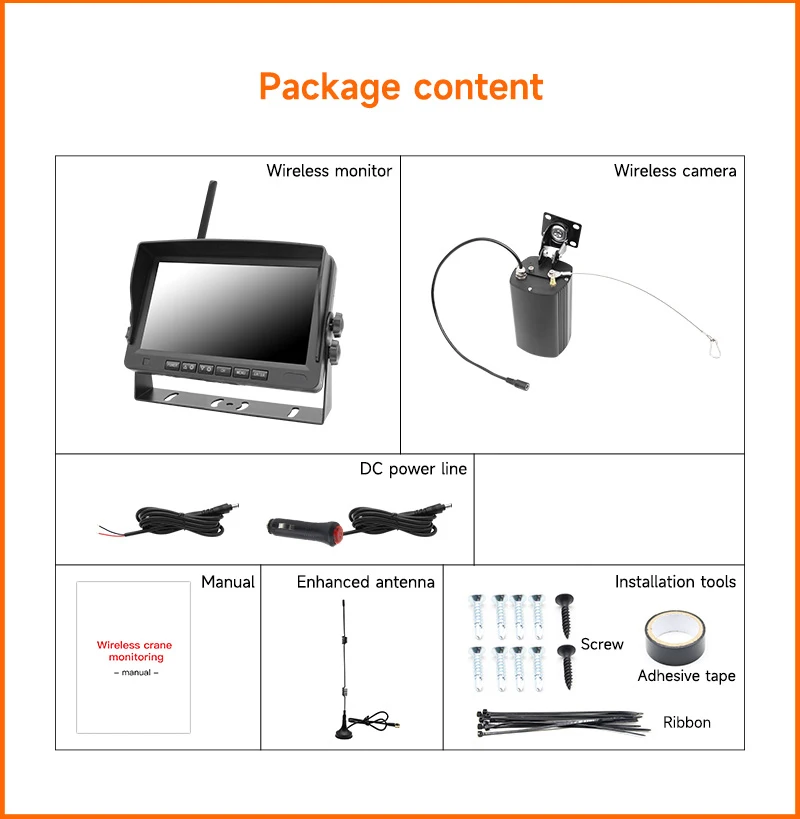 

9-32V Crane Wireless Camera, Tower Crane Monitoring, Waterproof Reversing Rear View 30x Zoom Camera 7Inch Display Screen Kits