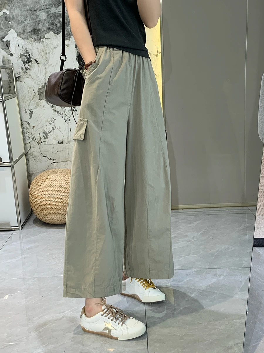 

Повседневные женские льняные брюки с эластичным поясом, свободного кроя, весна-лето, новый стиль, широкие брюки-баллоны, удобные, дышащие