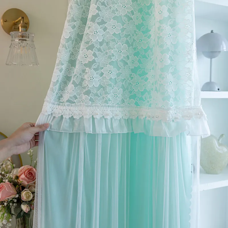 

Французская кружевная полупрозрачная занавеска с тканевой подкладкой, двухслойная, легкая, романтичная, идеально подходит для спальни/гостиной/свадебного декора
