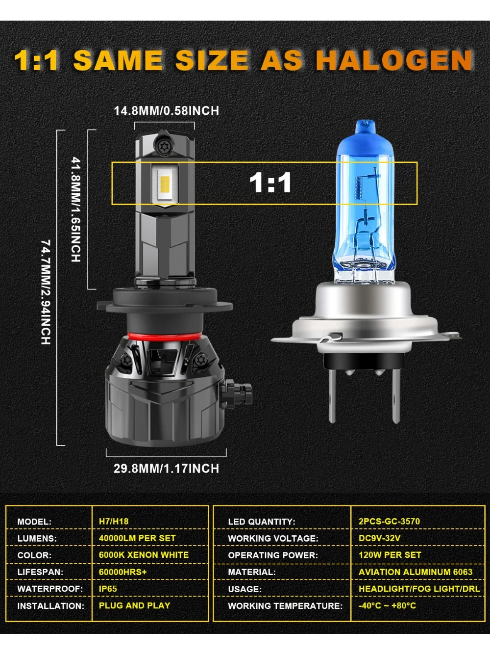 Katur 2x H4 H7 H8 H11 9005 9006 H9 HB3 HB4 HIR2 9012 LED Scheinwerfer Canbus 40000Lm LED Lampe Auto Scheinwerfer 6000K Auto Licht