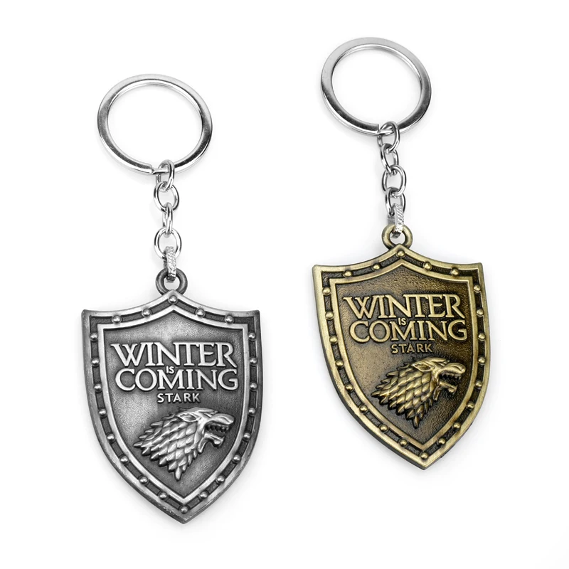 Movie Keychain House-Stark-Of-Winterfell Wolf Badge Sign Pendant Keyring Key Holder Jewelry Fine Cosplay Props Gift For Friends