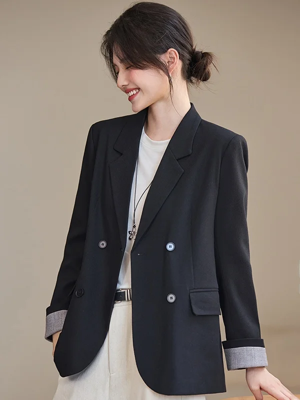 Elegant Casual Women's Suit Jacket Loose Silhouette Professional Career Ready All Season Long Sleeve Polyester Fiber
