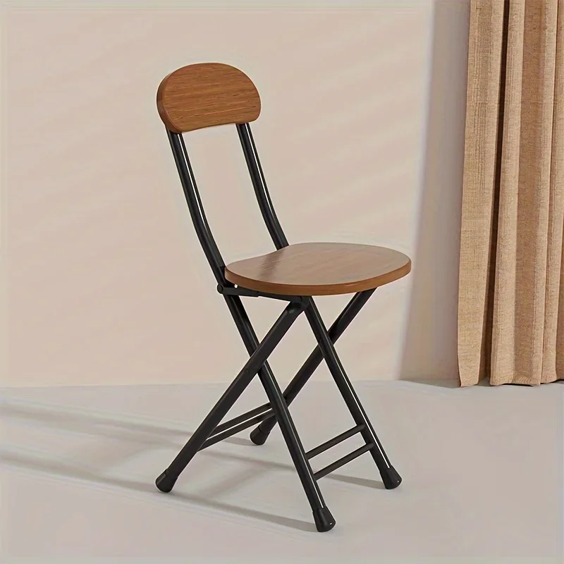 1pc Classic Style Folding Chair with Oval Seat Portable, No Assembly Needed, Durable Metal Frame Hardwood Construction for Home image 2