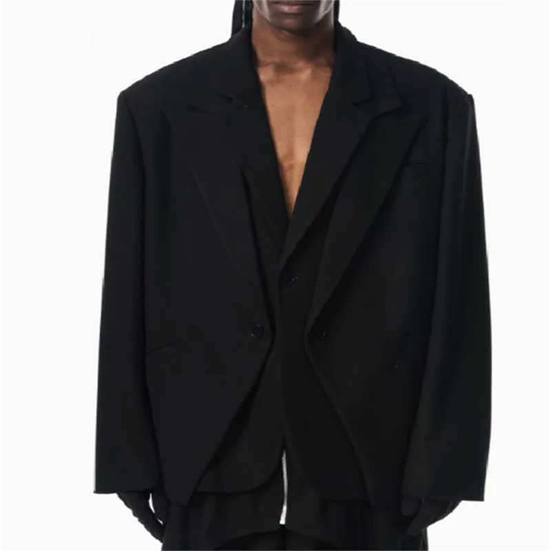 2025 new autumn and winter loose casual suit high-quality fake two-piece fashionable men's custom-sized jacket
