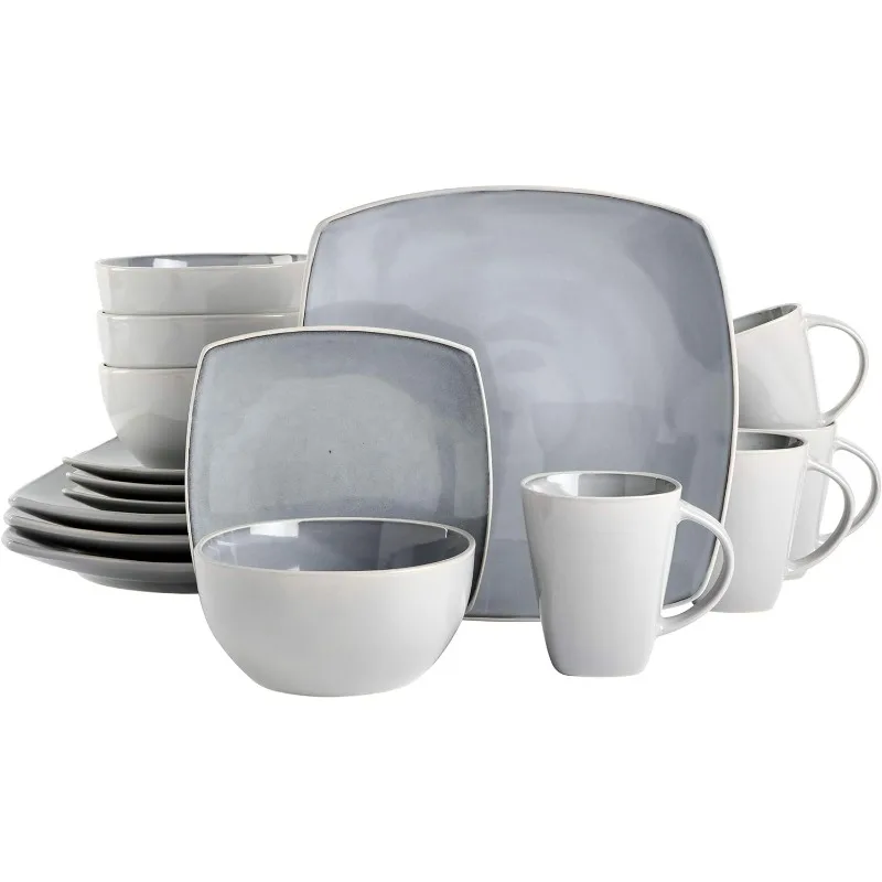 Square Reactive Glaze Stoneware Dinnerware Set, Service for 4 (16pc), Eclipse 4