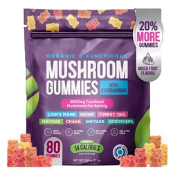 Mushroom Gummies with Ashwagandha Vitamin C Super Organic Mushroom Supplement - Boosts Focus and Immune System