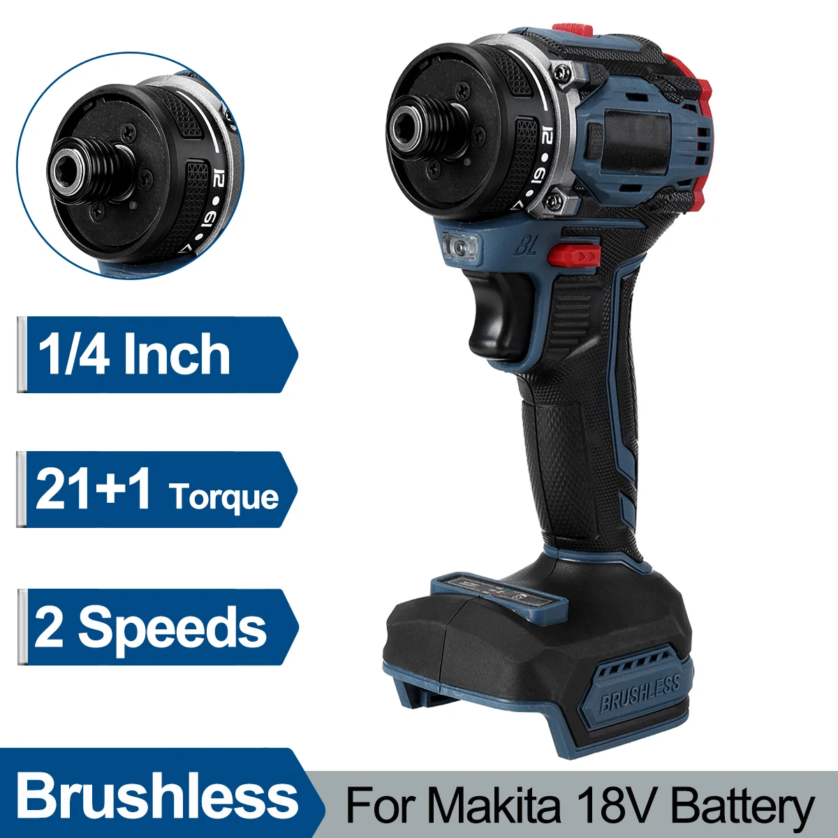 Brushless Electric Screwdriver 21+1 Torque 1000W Dual-Speed 27-280NM Torque Compatible with Makita 18V Battery