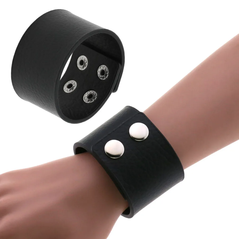 Schwarzes Leder Armband Manschette Wrap Goth Punkrock Armband für Männer Frauen hand gefertigten Armreif Schmuck