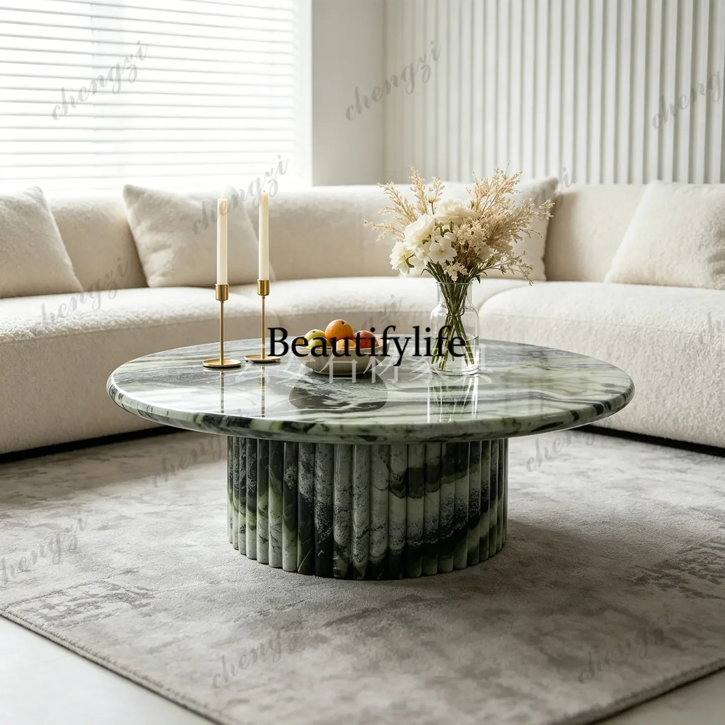 d178 Nordic light luxury high-end natural marble round coffee table living room sofa, tea table