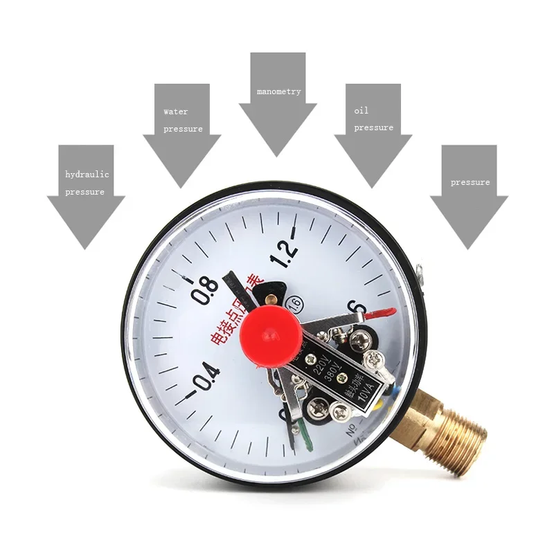 100mm Diameter Electric Contact Pressure Gauge 0-1.6MPa 25Mpa -0.1-0 Vacuum Pressure Controller 10VA Pressure Switch Control